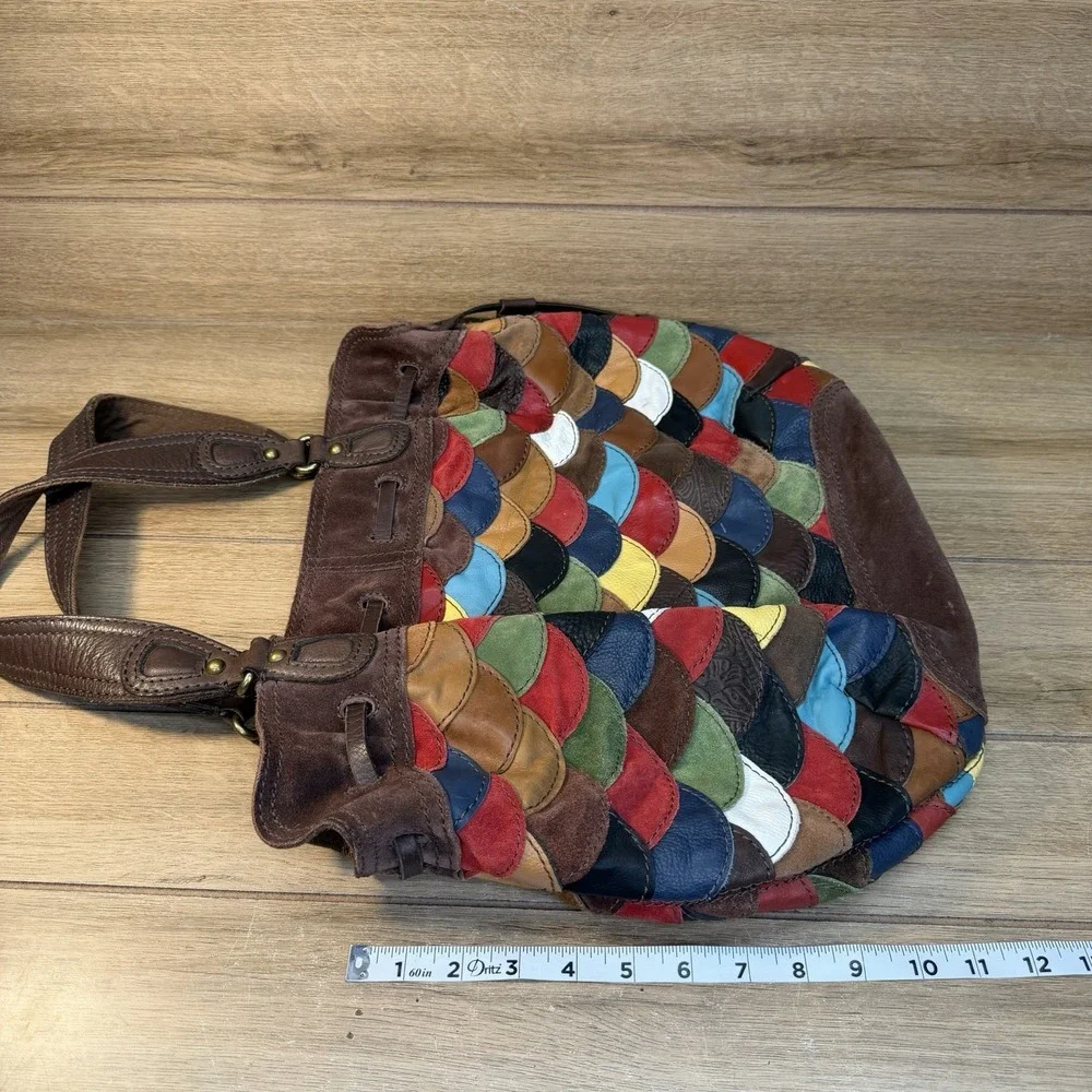 LUCKY BRAND Multicolor Suede Patchwork HOBO Shoulder Bag Purse boho Y2K Style